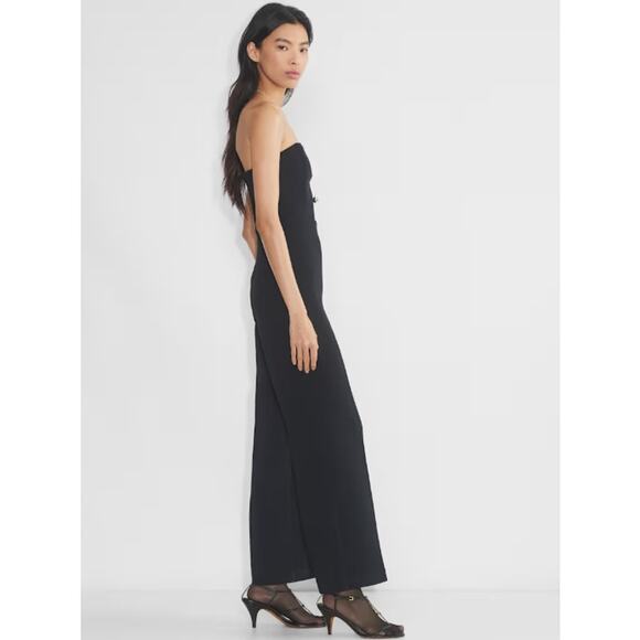 Aritzia Wilfred Endless Strapless Wide Leg Jumpsuit Smocked Crepe, Black - Picture 4 of 12